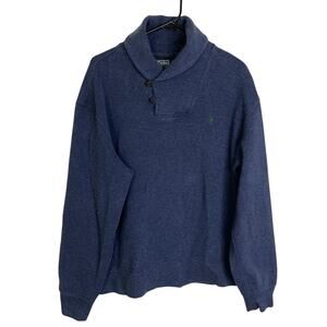 Vtg Polo Ralph Lauren Shawl Neck Sweater XL Blue Elbow Patch Pony *Flaw
